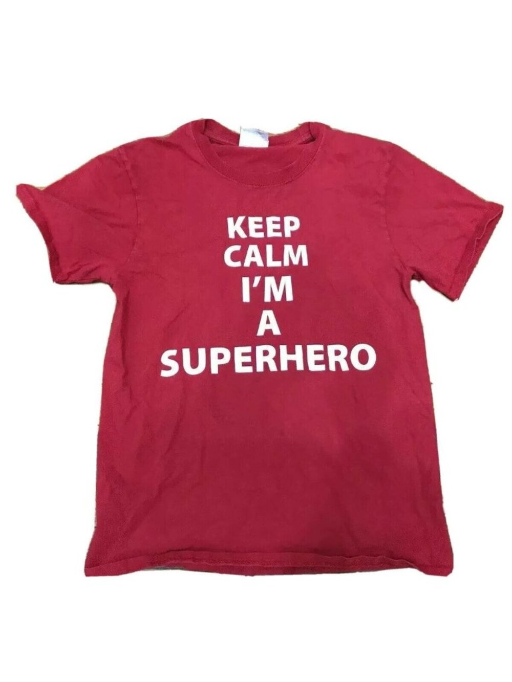 Keep Calm Im A Superhero Unisex Boys Girls Graphic T Shirt Red Youth Large